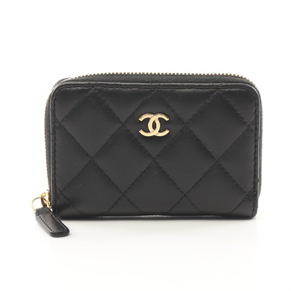 CHANEL Classic Zip Coin Purse Matelasse wallet AP0216 Lambskin Black Used GHW