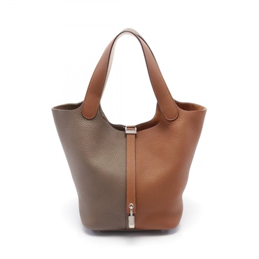 HERMES Picotin Lock Casaque MM Hand bag Y Taurillon Clemence Gold Used SHW