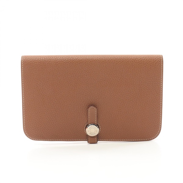 HERMES Dogon GM Bifold purse wallet X Taurillon Clemence Brown Gold Used SHW