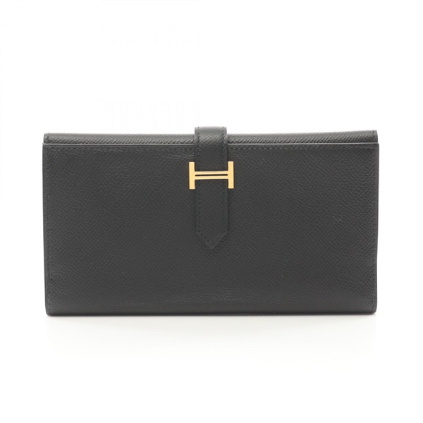 HERMES Bearn Dupri Tri-fold long wallet Epsom Epsom Black Used Women