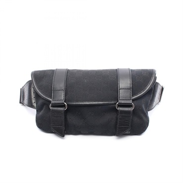 GUCCI GG canvas Waist Belt bag 145851 canvas leather Black Used unisex