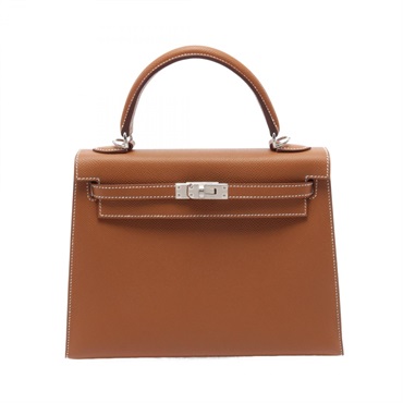 HERMES Kelly 25 Hand bag B Outside stitched Epsom leather Gold brown SHW