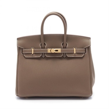 HERMES Birkin 25 Hand bag W Togo leather Brown Etoupe Grey Used GHW