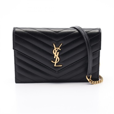 SAINT LAURENT Cassandra Envelope Chain Shoulder Bag 742920 leather Black Used