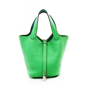 HERMES Picotin Lock PM Hand bag B Taurillon Clemence Swift Vert Comic SHW Blue