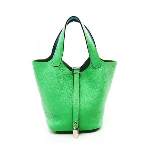 HERMES Picotin Lock PM Hand bag B Taurillon Clemence Swift Vert Comic SHW Blue