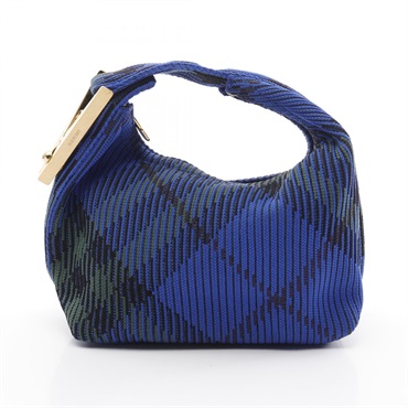 BURBERRY Mini Peg Duffle Bag Handbag 8082419 Knit Fabric Blue Green Used Women