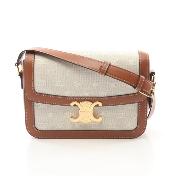 CELINE Classic Triomphe Shoulder Bag 191242FDT02NT canvas leather Beige Used