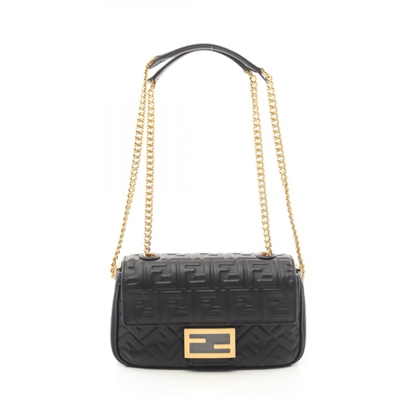 FENDI Baguette Chain Midi FF Pattern Shoulder Bag 8BR793AH9CF1CFJ leather Black