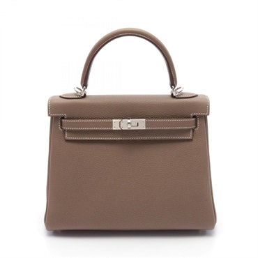 HERMES Kelly 25 Hand bag W 044624CK Togo leather Etoupe Grey Used SHW