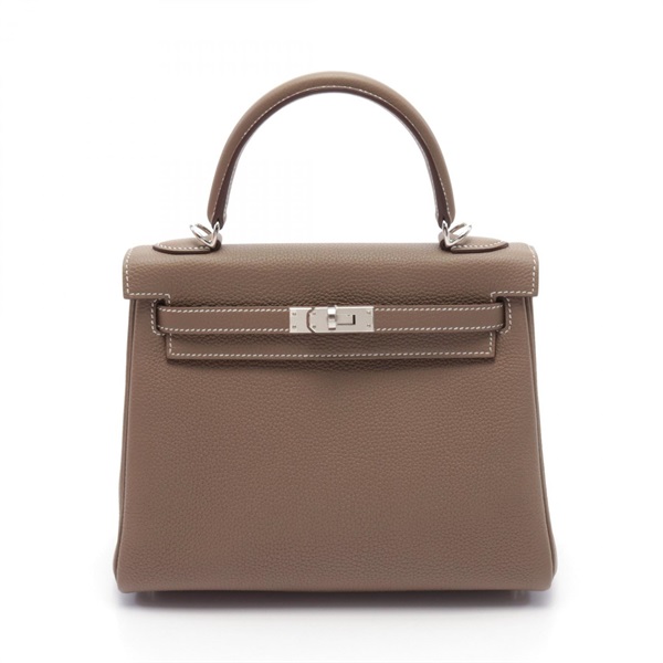 HERMES Kelly 25 Hand bag W 044624CK Togo leather Etoupe Grey Used SHW