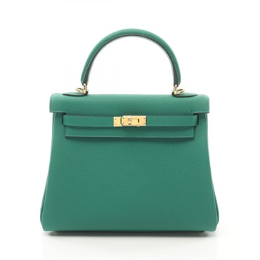 HERMES Kelly 25 Hand bag W Inside stitched 044624CC Togo leather Menthe Used GHW