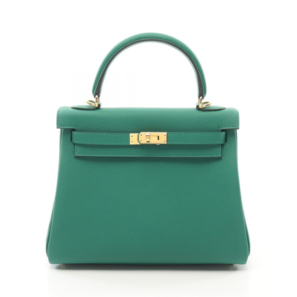 HERMES Kelly 25 Hand bag W Inside stitched 044624CC Togo leather Menthe Used GHW