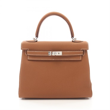 HERMES Kelly 25 Hand bag W Inside stitched 044624CK Togo leather Gold Used SHW