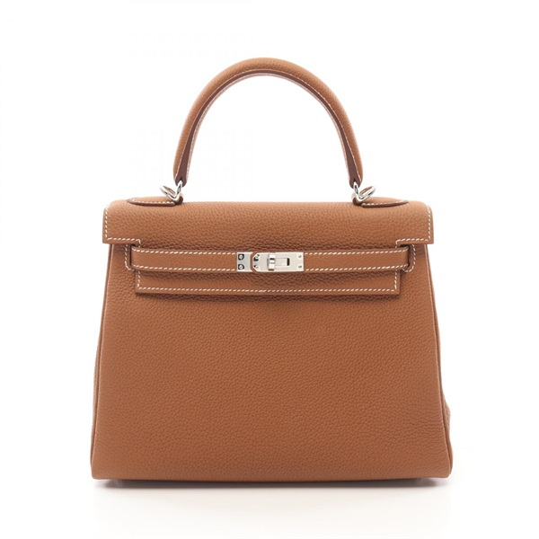 HERMES Kelly 25 Hand bag W Inside stitched 044624CK Togo leather Gold Used SHW
