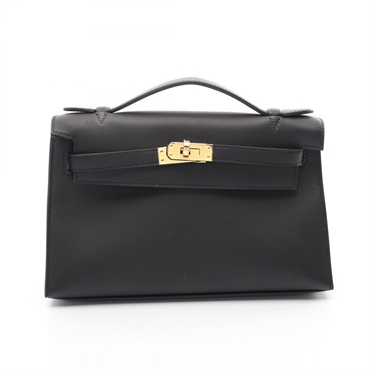 HERMES Pochette Kelly Mini Hand bag W 049417CC Swift leather Black GHW