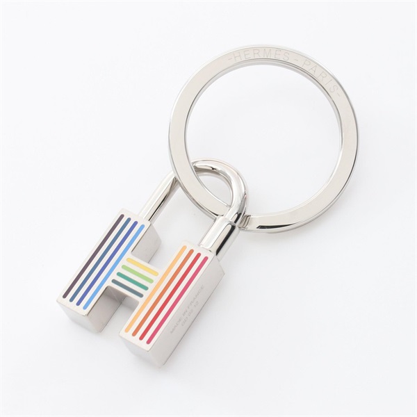 HERMES Quiz Rainbow Cadena key ring holder 077309FP metal Silver Multicolor