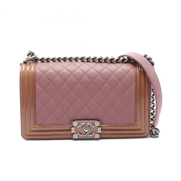 CHANEL Boy chanel Shoulder Bag A67086 Grained Patent Pink Brown Used Women