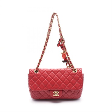 CHANEL Matelasse Valentine Series chain Shoulder Bag A49199 Lambskin Red GHW