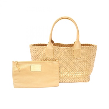 BOTTEGA VENETA Cabas PM Intrecciato Tote Bag 141498 leather Gold Used Women