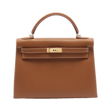 HERMES Kelly 32 Hand bag D Courchevel Brown Gold Used GHW