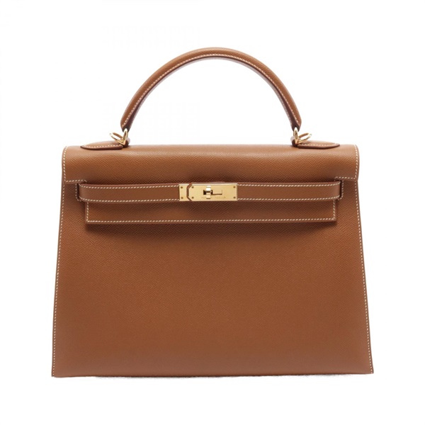 HERMES Kelly 32 Hand bag D Courchevel Brown Gold Used GHW