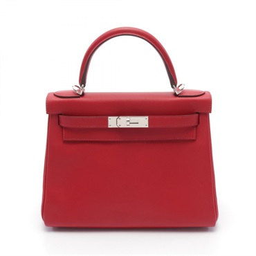 HERMES Kelly 28 Hand bag Y Inside stitched Madame leather Vermillon Used SHW