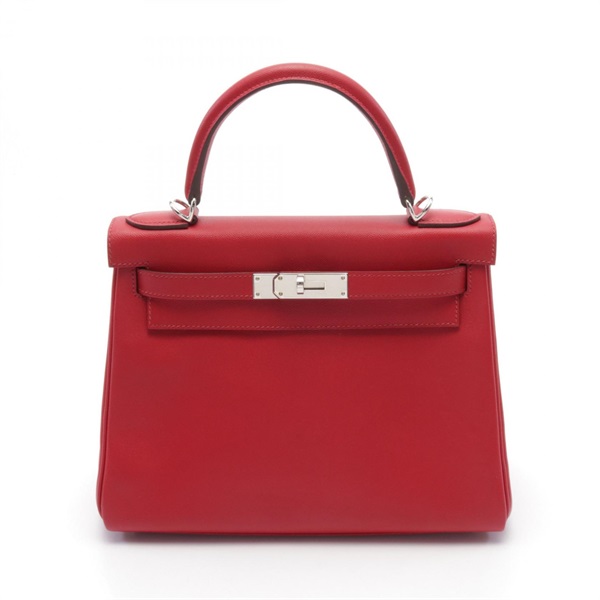 HERMES Kelly 28 Hand bag Y Inside stitched Madame leather Vermillon Used SHW