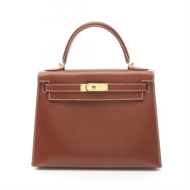 HERMES Kelly 28 Hand bag F Graine Lisse leather Brown Noisette Used GHW