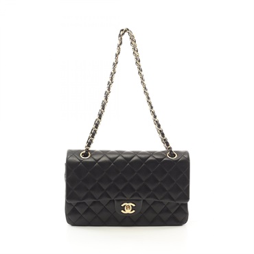 CHANEL Matelasse W flap chain Shoulder Bag A01112 Lambskin Black Used GHW