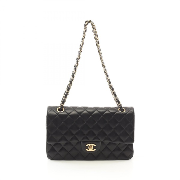 CHANEL Matelasse W flap chain Shoulder Bag A01112 Lambskin Black Used GHW