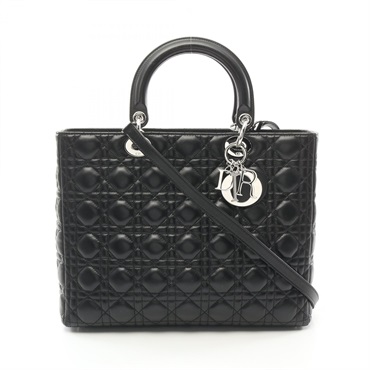 Christian Dior Lady Dior Cannage Large Hand shoulder tote bag leather Black
