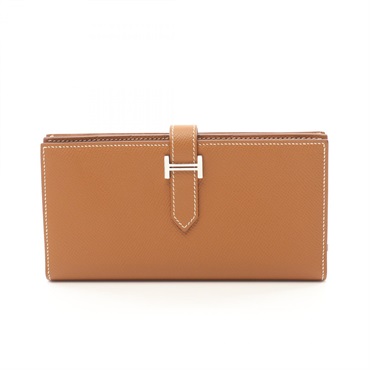 HERMES Bearn Soufflet Bifoldpurse 039785CK Epsom leather Brown Gold Used O SHW
