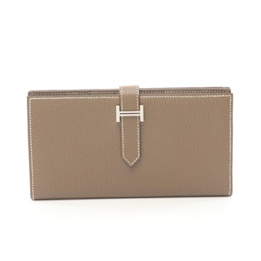 HERMES Bearn Soufflet Etoupe Grey Bifoldpurse 039078CK Chevre Brown Used Women