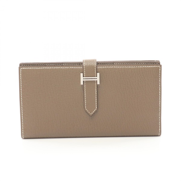 HERMES Bearn Soufflet Etoupe Grey Bifoldpurse 039078CK Chevre Brown Used Women