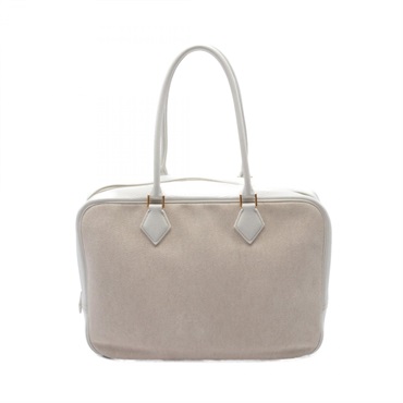 HERMES Plume 32 Hand bag G Taurillon Clemence Toile H white ecru Used GHW