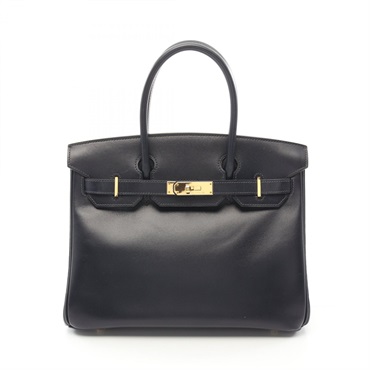 HERMES Birkin 30 Hand bag C Box calf leather Blue indigo Used GHW