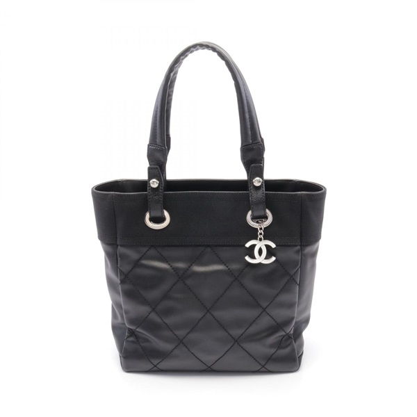CHANEL Paris Biarritz PM Tote shoulder Bag A34208 canvas leather Black Used SHW