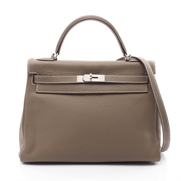HERMES Kelly 32 2way Handbag Taurillon Clemence leather Etoupe Grey Used N SHW