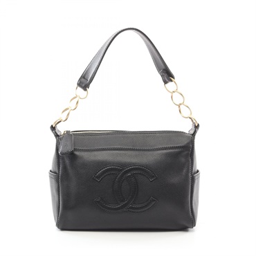 CHANEL COCO Mark Shoulder Bag leather Grained calfskin Black Used Women GHW CC