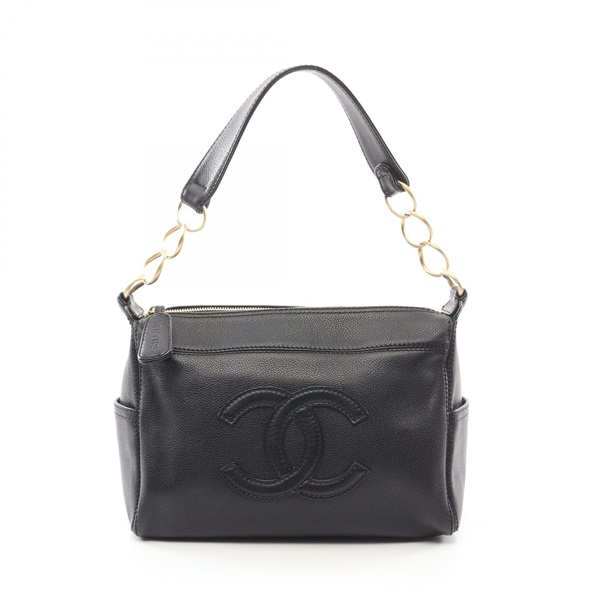 CHANEL COCO Mark Shoulder Bag leather Grained calfskin Black Used Women GHW CC