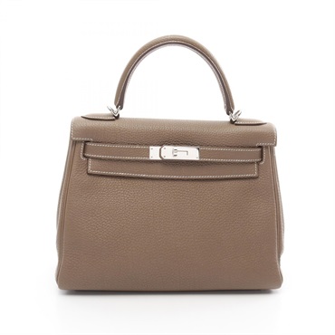HERMES Kelly 28 2way Handbag Togo leather Brown Etoupe Grey Used Women O SHW