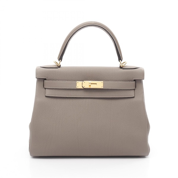 HERMES Kelly 28 2way Handbag Togo leather Beige Gris asphalt Used Women C GHW