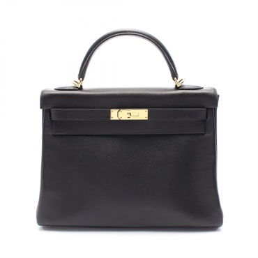 HERMES Kelly 32 2way Shoulder Handbag Evergrain  leather Black Used Women J GHW