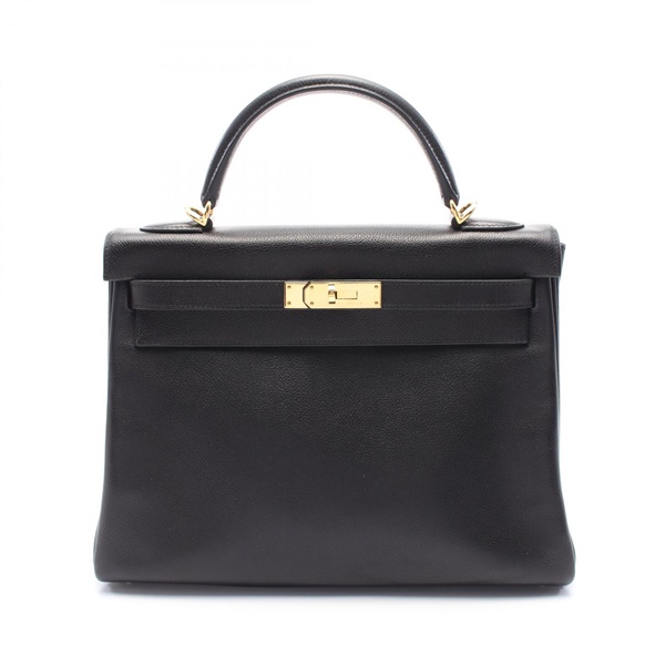 HERMES Kelly 32 2way Shoulder Handbag Evergrain  leather Black Used Women J GHW