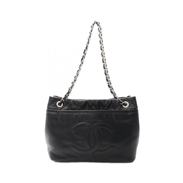 CHANEL Matelasse Tote chain shoulder Bag A48374 leather Black Used SHW