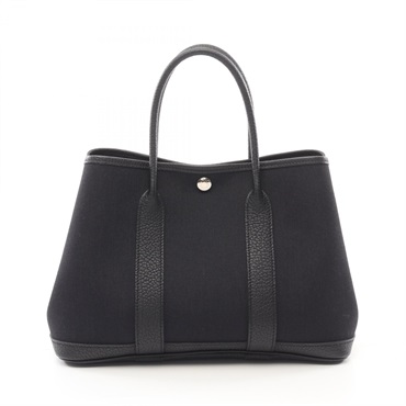 HERMES Garden party TPM Tote Bag Toile Military leather Black Used Women D SHW
