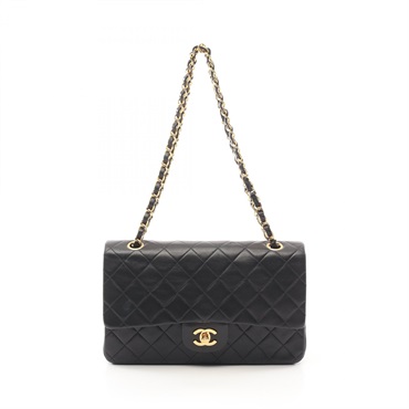 CHANEL Matelasse W flap Shoulder Bag A01112 Lamb leather Black Used Women GHW CC