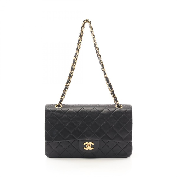 CHANEL Matelasse W flap Shoulder Bag A01112 Lamb leather Black Used Women GHW CC