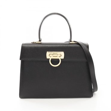 Salvatore Ferragamo Gancini 2way shoulder Handbag 21 2181 leather Black Used GHW